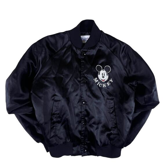 Vintage Chalk Line Mickey Mouse Satin Bomber Jacket L Youth 80s Disney USA RARE - Picture 3 of 10
